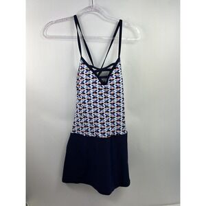 Nautica Swimsuit Dress One-Piece Women's Size M Blue Bottom Multi Top False Lace
